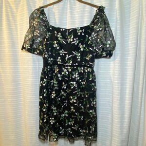 Lulus Floral Embroidered Black Mini Dress Sheer Whimsygoth Witchy Prom‎ Wedding